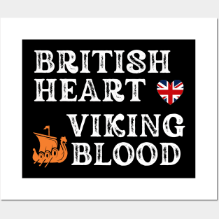 British Heart Viking Blood. White text. Gift ideas for historical enthusiasts. Posters and Art